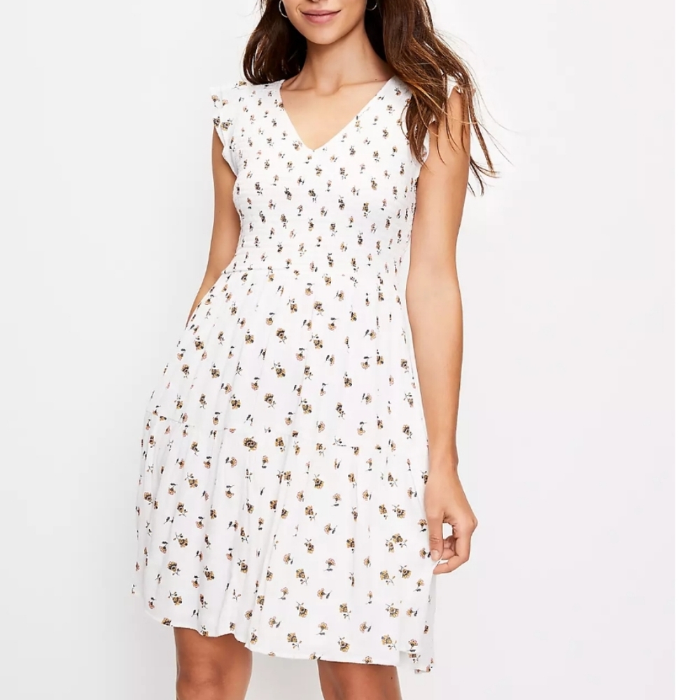 LOFT Cream Floral Mini Dress